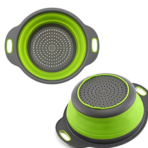 1Pcs Collapsible Colander With Plastic Handles Round Silicone Kitchen Strainers Foldable Kitchen Strainer Perfect For Draining Pasta Vegetable And Fruit Green #TOP6