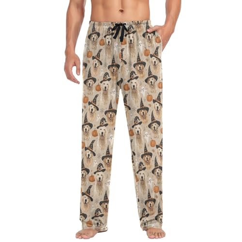 Laprad Men's Pajama Pants Lounge Pjs Bottoms Soft Sleep Pant with Pockets Halloween Golden Retriever Sleep Pant with Pockets