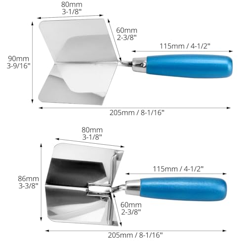 QWORK® 2 Stück Eckenkelle Rostfreie, 80 x 60 mm, Innen- und Außeneckkelle, Edelstahl, für professionelles Verputzen, Trockenbauarbeiten
