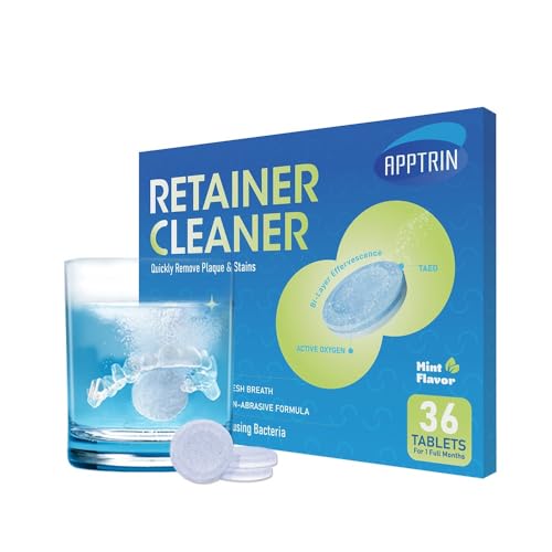Retainer Cleaner Tablets - 36 Denture Cleaning Tablets & Aligner Cleaner - Removes Odors & Kills 99.9% of Bacteria & Stains For Aligners Retainers Dentures Night Guards