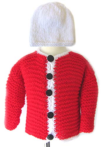 KSS Handmade Bright Red Toddler Unisex Sweater/Cardigan & Hat (2-3 Years)