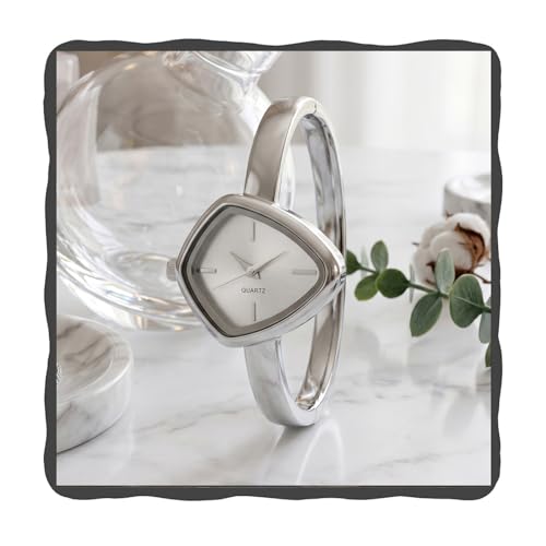 Image of Shocknshop Analog Triangle Dial Bangle Ladies Gold Tone Cuff Bracelet Strap Ladies Minimalist Quartz Watch for Woman -WCH192