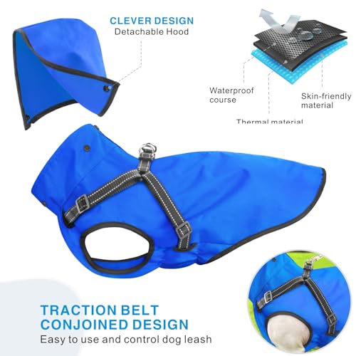 Mosucoirl Dog Raincoat Waterproof Dog Hoodie Reflective Doggie Raincoat Hooded Adjustable Rain Jacket for Small Medium Large Dogs Puppies Doggie Black Red Yellow Green (Blue, M)