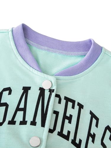 WDIRARA Girl's Letter Graphic Print Colorblock Long Sleeve Button Front Baseball Bomber Jacket4