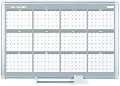 MasterVision Magnetic Dry Erase 12 Month Yearly White Board Planner, Wall Mounting, Sliding Marker Tray, 36" x 48", Aluminum Frame (GA05106830), 3' x 4'
