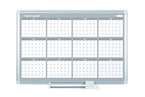 Mastervision Magnetic Dry Erase 12 Month Yearly White Board Planner, Wall Mounting, Sliding Marker Tray, 36" X 48", Aluminum Frame (Ga05106830), 3' X 4' #TOP9