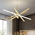 Modern Sputnik Chandelier Ceiling 82W LED Gold Pendant Light Embedded Mount Chandeliers Dining Room Light Fixtures Over Table Dimmable with Remote Control for Living Room Kitchen Bedroom 31.5 inches
