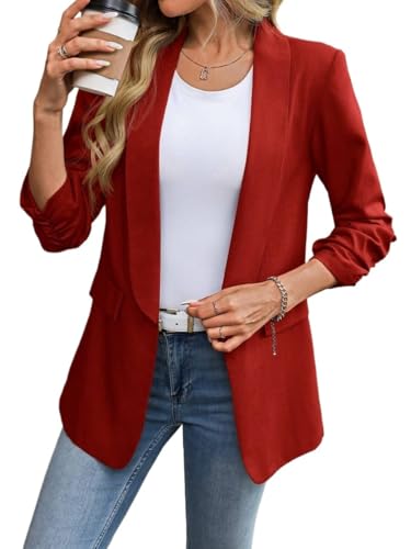 Blazers for Women 2025 Classic Shawl Collar Ruched 3/4 Sleeve Blazer Jacket Trendy Jacket