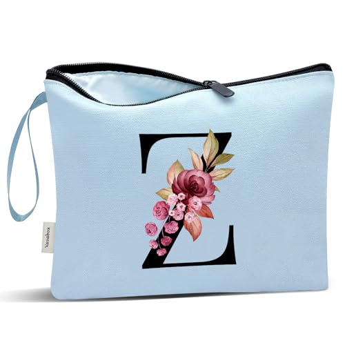 Image of Vavabox A-Z Personalized Makeup Bag, Birthday Gifts for Women Mom, Gifts for Best Friend, Bride Bridesmaid Cosmetic bag (Z, Blue)