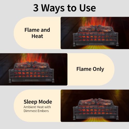 Image of 26 inch Electric Fireplace Log Set, Realistic Resin Logs Insert with 4 Flame Brightness, 1400W Heater with Thermostat & 9H Timer, Remote Control for Indoor Fireplace Decor, CSA Certified
