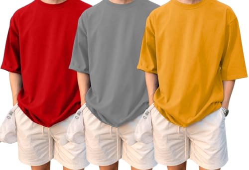 Image of LEOTUDE Men's Oversize Graphic Printed Combo Pack of 3 T-Shirt | Round Neck Half Sleeve T-Shirt for Men's (Combo : Pack of 3)