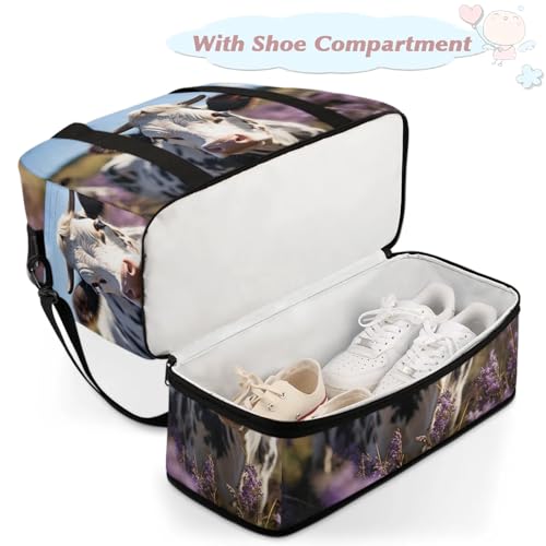 Large Weekender Overnight Bags Animal Cow Lavender Travel Duffel Bag for Women Men Gym Bag With Shoe Compartment Foldie Travel Tote Bag Carry On Personal Item Bag for Travel Gym Sports4
