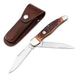 Böker Manufactory Traditional Series 2.0 Folding Hunter Jigged Brown Bone - pocket knife with bone handle scales and two blades - folding knife with D2 blade