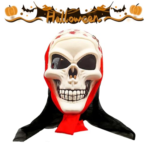 Sipiris Máscara de Calavera con Capucha, Halloween Máscara de Fantasma de Miedo Adulto Cosplay Costume Creepy Full Head 3D Esqueleto Casco para Cosplay Fiesta de Halloween Calavera Headgear