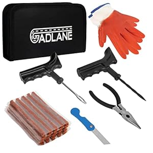 GADLANE Tubeless Tyre Puncture Repair Kit Flat Tyre Tools 7pc Tubeless for Emergency Auto Car Motorcycle Truck ATV Jeep…