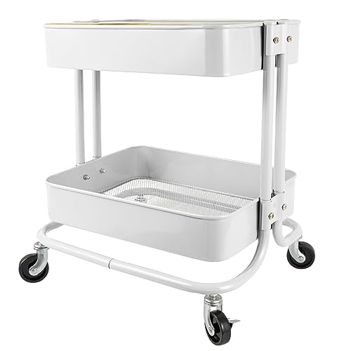2 Tier Rolling Cartï¼ŒMetal Utility Cart with Wheels and Cover for Office Home Kitchen Organization