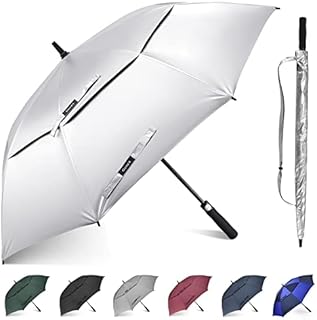 Gonex 68 Inch Silver Extra Large Golf Umbrella, Automatic Open Travel Rain Umbrella with Windproof Water Resistant Double Canopy, Oversize Vented Umbrellas for 2-3 Men and UV protection, Black