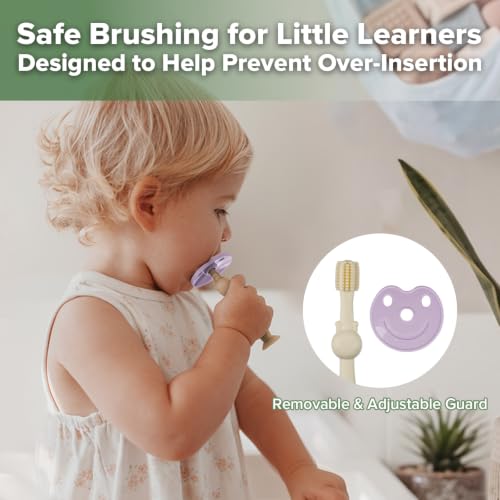 Image of haakaa 360 Baby Toothbrush with Suction Base - Beige + Lavender