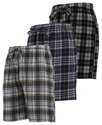 Image of Andrew Scott Men's Cotton Flannel Knee Length Shorts | Drawstring & Pockets Boxer Sleep Shorts | Multi Packs & Colors