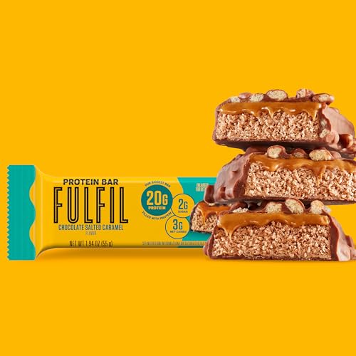Image of FULFIL Protein Bars, Chocolate Salted Caramel Flavored, Gluten Free with 20g Protein, Pantry Staples, 12 Count (Pack of 6)
