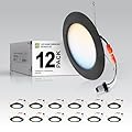 ASD 12 Pack Black Retrofit LED Recessed Lighting 6 Inch - 12W 2700K-5000K 971LM Flat Can Lights for Ceiling 6 Inch, Dimmable Black Recessed Lights, Wet Rated Wafer Lights, ETL