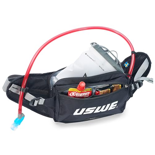 Image of USWE Zulo Hydration Hip Pack - with Organizer and Side Pockets, Bounce Free Hip Belt (Carbon Black, 2L)
