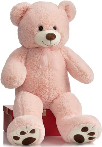 Image of RVA Teddy Bear Stuffed Animals, 3 Feet Big Pink Stuffed Bear Plush Toy with Footprint, Gifts for Kids, Wife, Girlfriends on Christmas Birthday Valentine's Day, 36 inch
