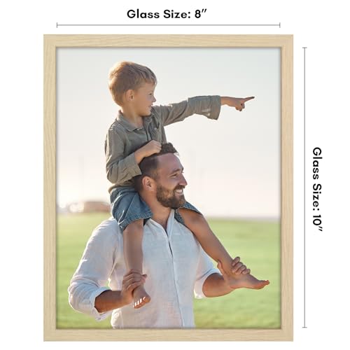 Americanflat 8x10 Picture Frame with Shatter-Resistant Glass - Streamline Collection - Thin Border Picture Frame for Tabletop and Wall Display - Hanging Hardware and Easel Stand Included - Natural Oak