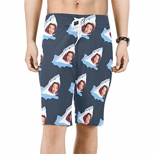 Custom Men's Face Swimming Trunks Funny Shark Swim Shorts Quick Dry Personazlied Boardshorts Boyfriend Gifts