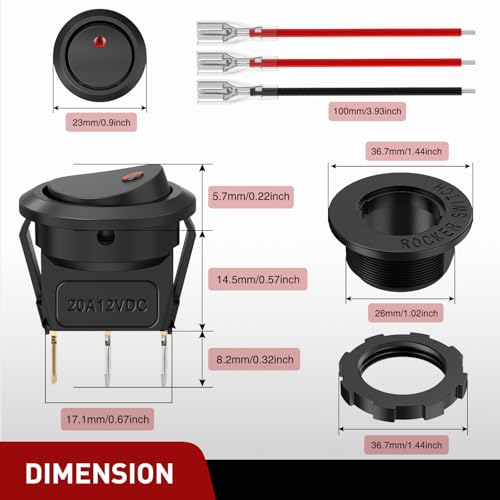 Image of Nilight 1PC LED Rocker Switch 12V 20A Red Lighted ON Off Round Toggle
