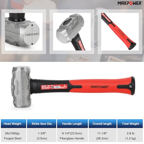 Image of MAXPOWER 2LB Sledge Hammer, 9-1 /4 inch Fiberglass Handle