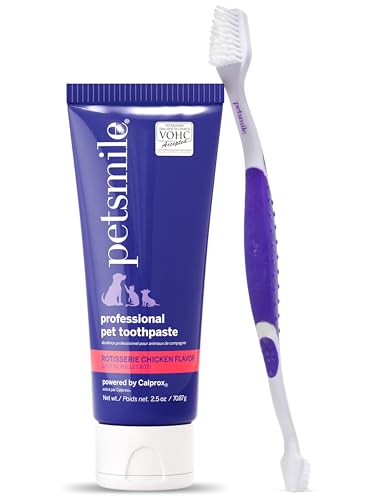 Petsmile Professional Pet Teeth Brushing Kit for Cats & Dogs - VOHC Accepted Toothpaste & Patented Toothbrush - Proven to Control Plaque & Tartar Calprox Formula (Rotisserie Chicken 2.5 Oz)