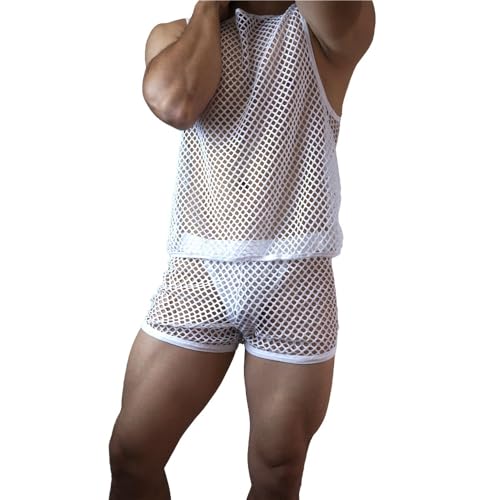 JOCKMAIL Men's Mesh Tank Top and Boxer Briefs Set Sexy Fishnet Sleeveless Vest with Breathable Boxer Underwear for Gym, Club3