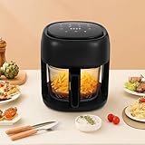 Freidora de aire caliente, 3,3 L, 1350 W, inteligente, sin aceite, con temporizador, control de temperatura 80-190 ℃, pantalla táctil y ventana grande, para 2-4 porciones (negro)