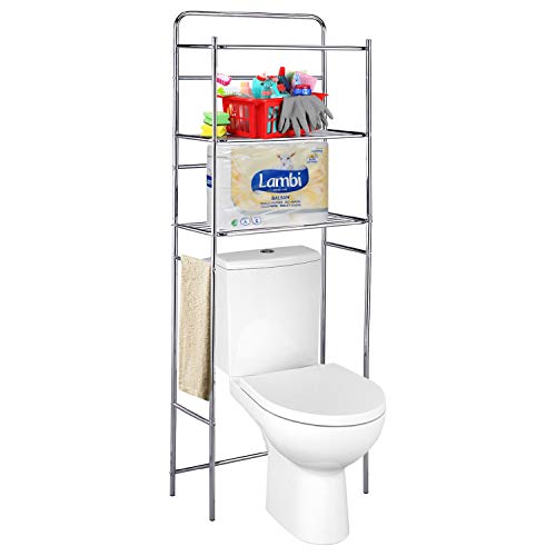 Tatkraft Tanken Estanteria WC con Estantes para Baño Metal Cromado 59.5X26X151.5cm