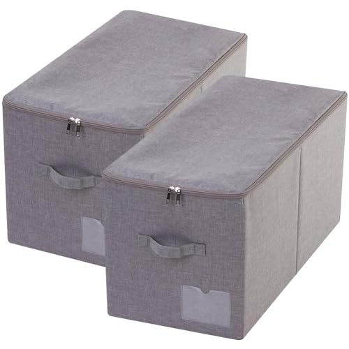 iwill CREATE PRO Pack of 2, Large Size Folding Washable Fabric Storage Boxes for Bedding Sheets, Blankets, Pillows, Clothing, Toys, Dark Gray