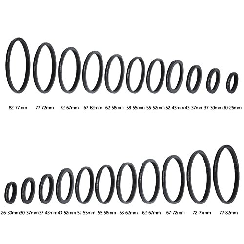 Newks 24 Pieces Lens Filters Adapter Ring Set, Camera Lens Filter Metal Rings Kit,Includes 12Pcs Step Up Ring Set & 12Pcs Step Down Ring Set,For 26/30/37/43/49/52/55/58/62/67/72/77 To 82Mm #TOP4