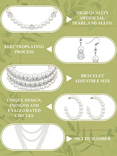 BBTO 8 Pcs Pearl Necklace and Earrings Set for Women Pearl Bracelets Costume Jewelry Set for Wedding Bridal Halloween Party3