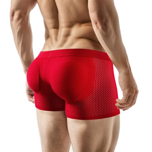 Jockland Mens Padded Underwear, Breathable Mesh Boxer Brief Body Shapewear Butt Lift Enhancer With Hip Removable Pad Red cover