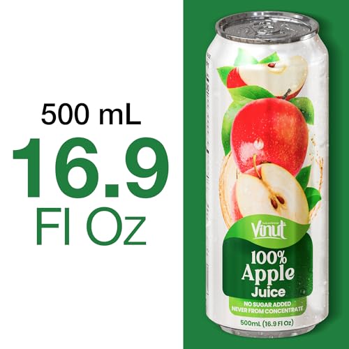 Image of VINUT 100% Apple Juice, No Added Sugar, Not From Concentrate, 16.9 fl oz (500 mL) Can, Pack of 6
