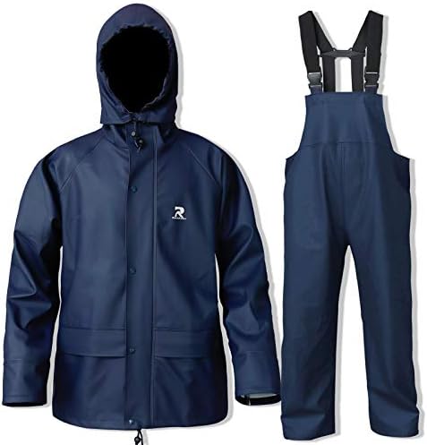 Rain Suits for Men Women Waterproof Heavy Duty Raincoat Fishing Rain Gear Jacket and Pants Hideaway Hood (Navy, XX-Large)