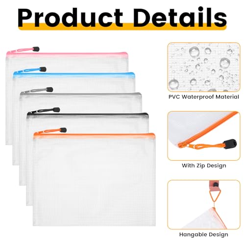 25 Stück Dokumententasche A5 Dokumententaschen mit Reißverschluss Wasserdichte Zip Beutel Klein Mesh Bag Dokumentenmappe Puzzle Tasche Reißverschlussbeutel für Schule Büro Reisen, 5 Farben