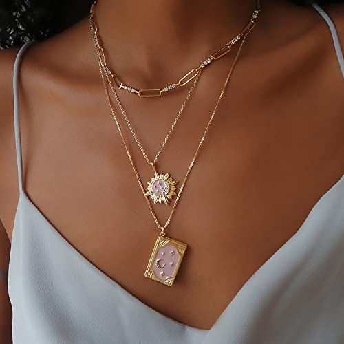 Wanderlust + Co Moonlit Taupe & Gold Locket Chain Necklace - 14K Real Gold Plated Jewelry #TOP1