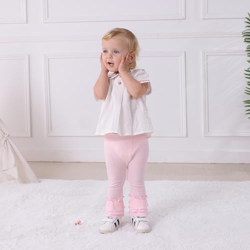 DREAM BUS 5 Pack Baby Girl Pants Toddler Girl Ribbed Ruffle Bell Bottoms Pants Newborn Girl Flare Leggings2