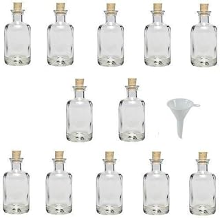 Viva Haushaltswaren - 12 bottiglie piccole da farmacia in vetro con tappo in sughero da riempire autonomamente, capacità 100 ml, imbuto con diametro da 5 cm incluso