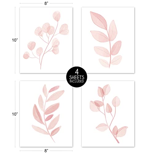 Image of Sweet Jojo Designs Blush Pink and White Floral Leaf Wall Art Prints Room Decor for Baby, Nursery, and Kids - Boho Chic Bohemian Watercolor Botanical Flower Woodland Tropical Single Flower - Set of 4