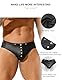 sunshinelady PU Leder Slip Herren String Tanga mit Beutel Wetlook Unterwäsche Große Größen Sexy Unterhosen für Mann Sissy Dessous Männer Hipster mit Nieten Gay Höschen Clubwear Thong Men Schwarz,M