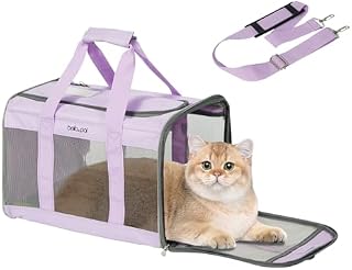BELLA & PAL Portable Cat/Puppy Carrier Bag, Foldable Pet Travel Carriers with Scratch-Free Mesh, Escape-Proof Zipper, Travel Carrier for Dogs and Cats, with Shoulder Strap, Airline Approved, Purple, M