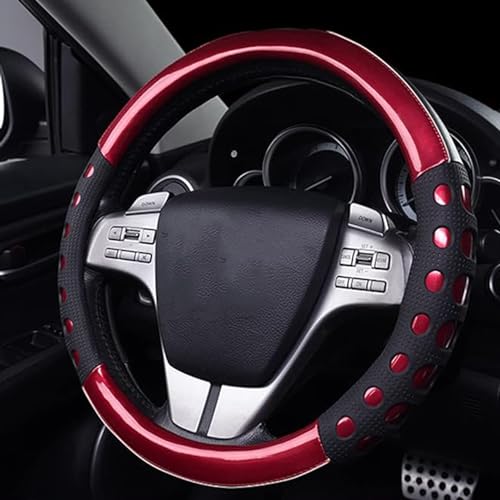 Image of NIKAVI Fashion Steering Wheel Cover - Red Color | Size - Medium | Diameter 38 cm | O-Type | Car Steering Wheel Protector, Anti-Slip, Stylish Leather Finish Grip Cover for Round Steering Wheels