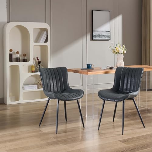 GAOMON Mid Century Modern Upholstered Dining Chairs, 2 Pack Leather Upholstered Dining Chairs, Armless Kitchen Chair with Back & Metal Legs for Dining Room/Reception Waiting Room/Bedroom